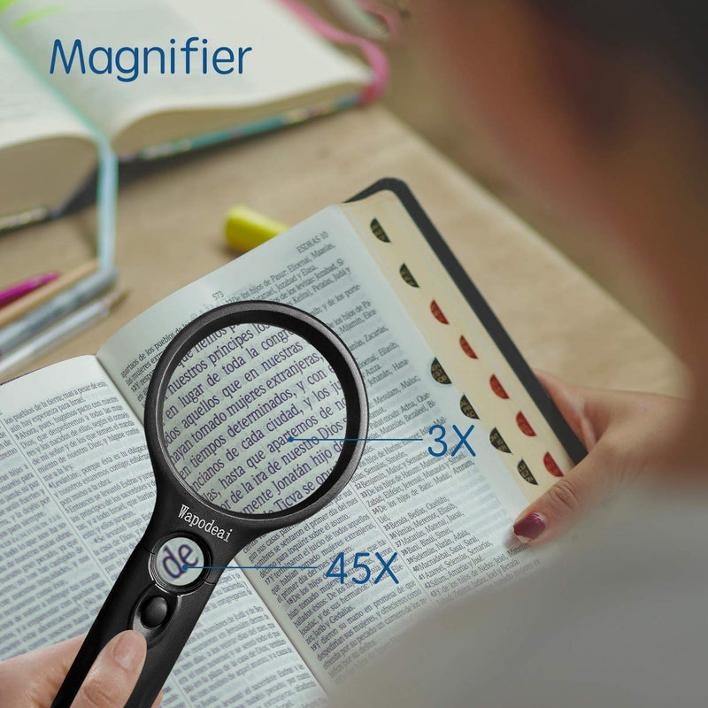 Wapodeai 3X 45X High Magnification, Suitable for Reading, Jewellery, Lnspection, Science (Black) - Image 5